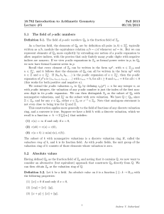 The Field of p-adic Numbers, Absolute Values, Ostrowski`s Theorem