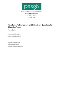 John Dewey`s Democracy and Education: Questions for Education