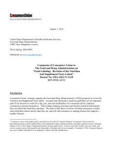 Food Labeling: Revision of the Nutrition And