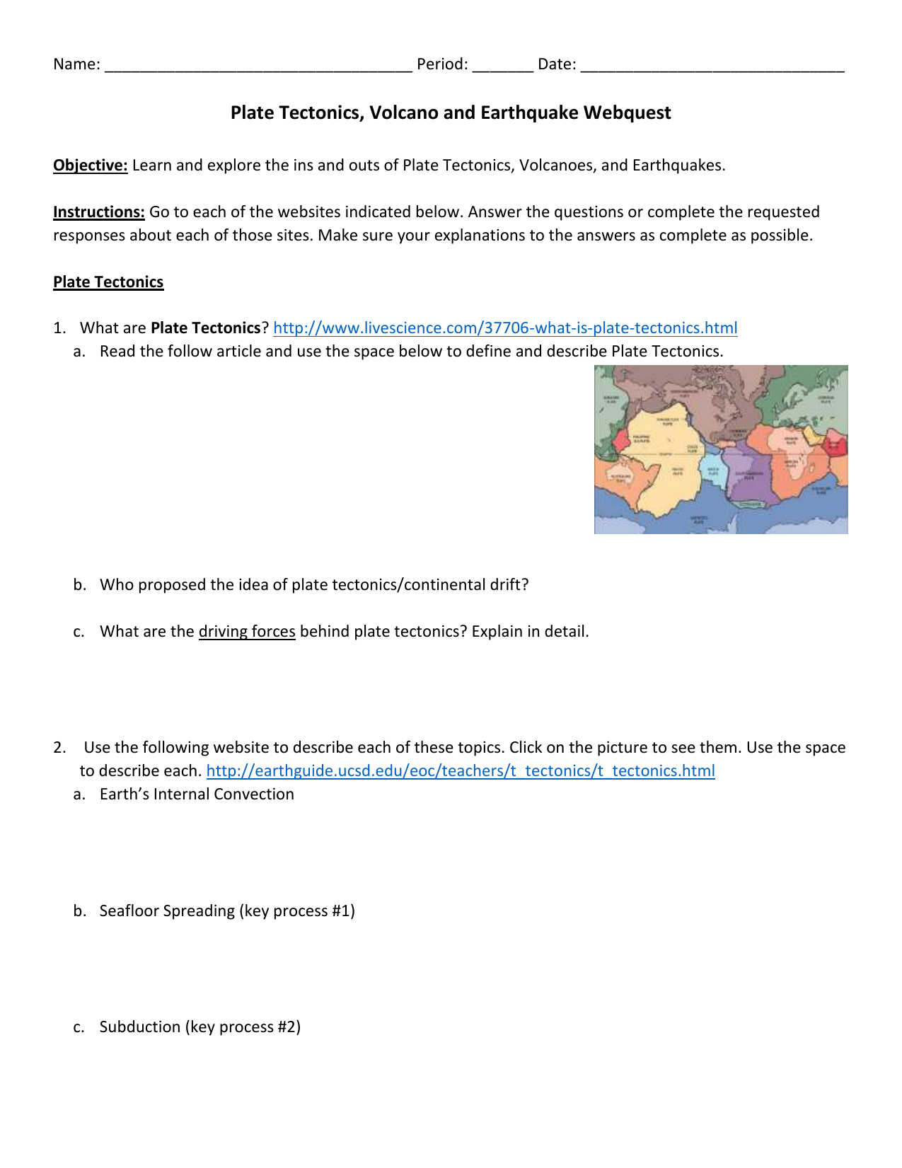 Plate Tectonics Volcano And Earthquake Webquest