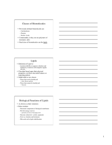 Classes of Biomolecules Lipids Biological Functions of Lipids