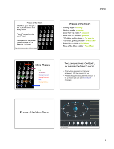 Phases of the Moon More Phases Two perspectives: On Earth, or