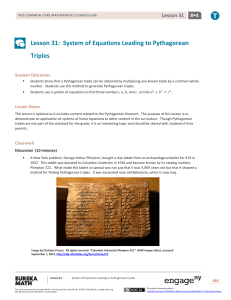 Lesson 31: System of Equations Leading to Pythagorean Triples