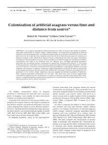 Colonization of artificial seagrass versus time and distance from