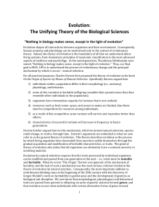 Evolution: The Unifying Theory of the Biological Sciences