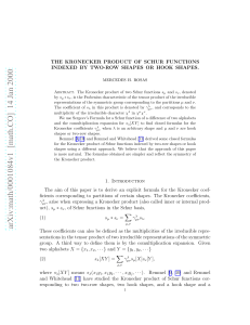 THE KRONECKER PRODUCT OF SCHUR FUNCTIONS INDEXED