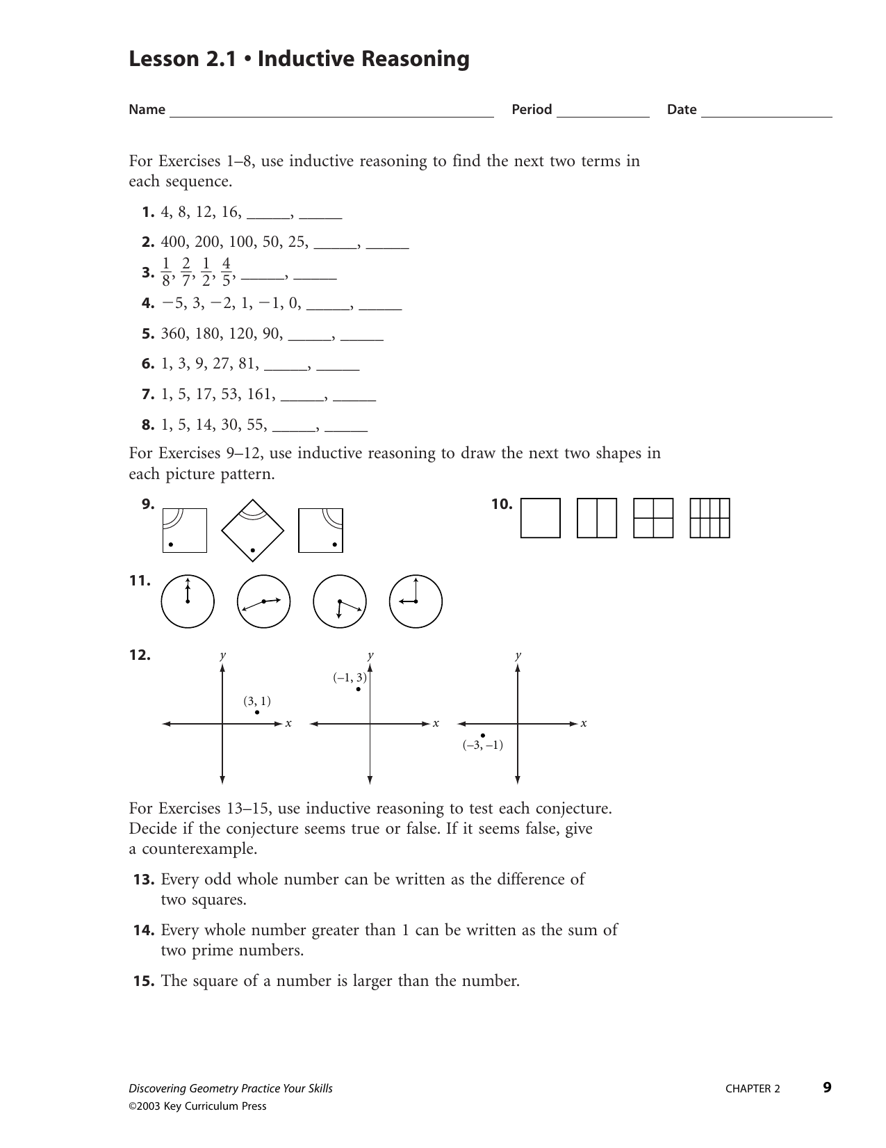 Lesson 1111.11 • Inductive Reasoning Within Inductive And Deductive Reasoning Worksheet