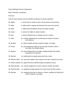 Honors Biology Summer Assignment Basic Chemistry Vocabulary