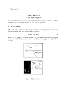 Physics 263 Experiment 6 Geometric Optics 1 Refraction