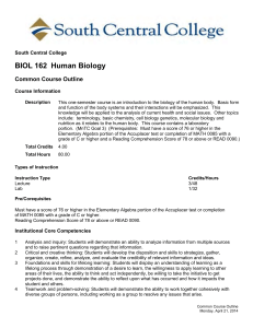 BIOL 162 Human Biology - South Central College