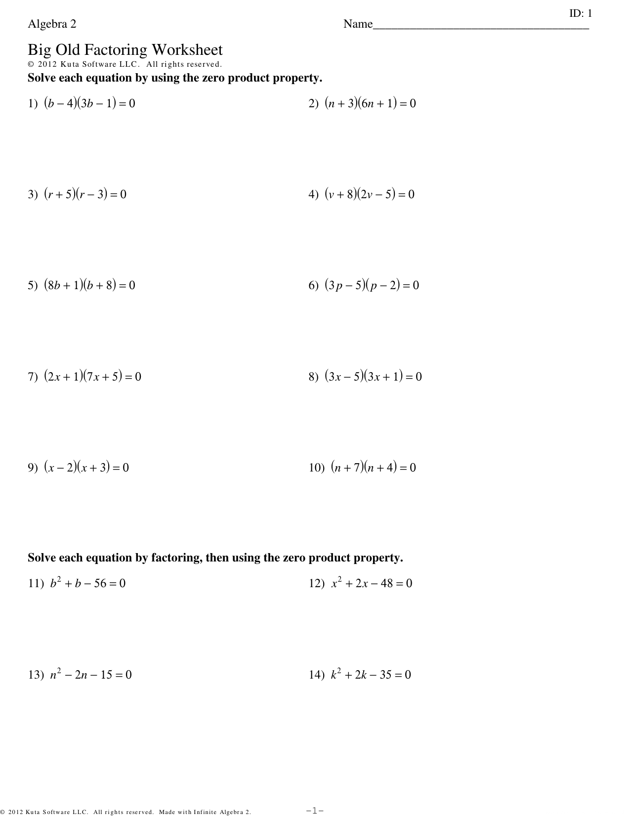 factoring with gcf kuta software With Algebra 2 Factoring Worksheet