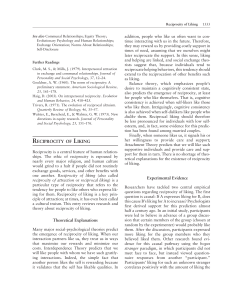 RECIPROCITY OF LIKING Theoretical Explanations Experimental