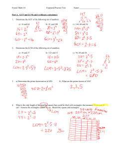 Found. Math 10 Exponent Practice Test Name: Part A. GCF and