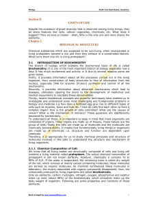 Section II UNITY OF LIFE Chapter 2 BIOLOGICAL MOLECULES