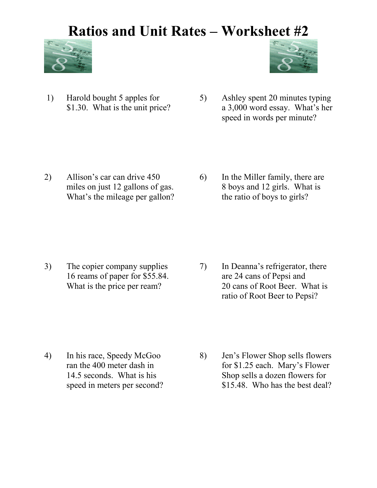 Ratios And Unit Rates Worksheet - Promotiontablecovers Regarding Ratios And Rates Worksheet