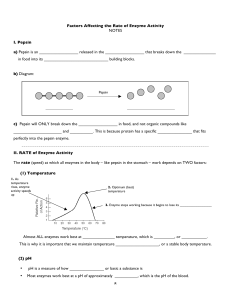 8 Factors Affecting the Rate of Enzyme Activity NOTES I. Pepsin a