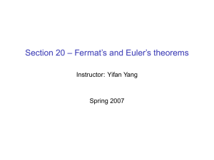 Section 20 -- Fermat`s and Euler`s theorems