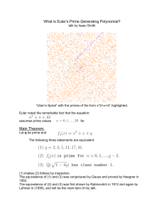 What is Euler`s Prime Generating Polynomial? Main Theorem: