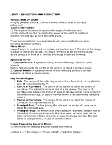 LIGHT – REFLECTION AND REFRACTION