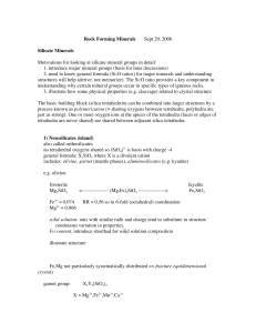 Rock Forming Minerals Sept 29, 2006 Silicate Minerals Motivations