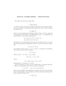 MATH 361: NUMBER THEORY — TENTH LECTURE The subject of