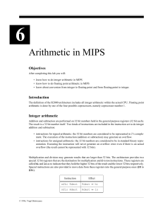 Arithmetic in MIPS