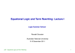 Equational Logic and Term Rewriting: Lecture I