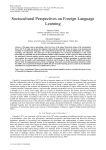 Sociocultural Perspectives on Foreign Language Learning
