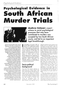 Psychological evidence in South African murder trials