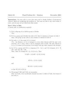 Math 311 Final Problem Set – Solution December 2002