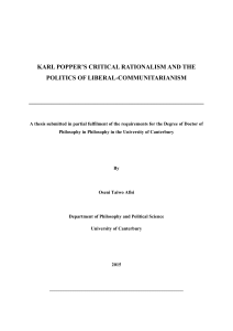 KARL POPPER`S CRITICAL RATIONALISM AND THE POLITICS OF