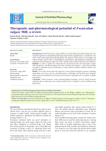 Therapeutic and pharmacological potential of Foeniculum vulgare Mill