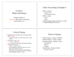 Units of Energy Forms of Energy Goals for learning in