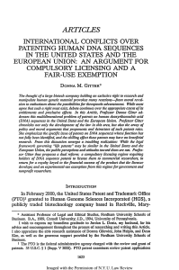International Conflicts over Patenting Human DNA Sequences in the