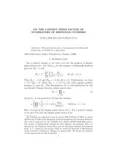 ON THE LARGEST PRIME FACTOR OF NUMERATORS OF