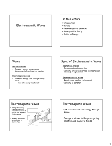 Electromagnetic Waves In this lecture Waves Speed of