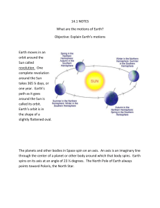 14.1 NOTES What are the motions of Earth? Objective: Explain