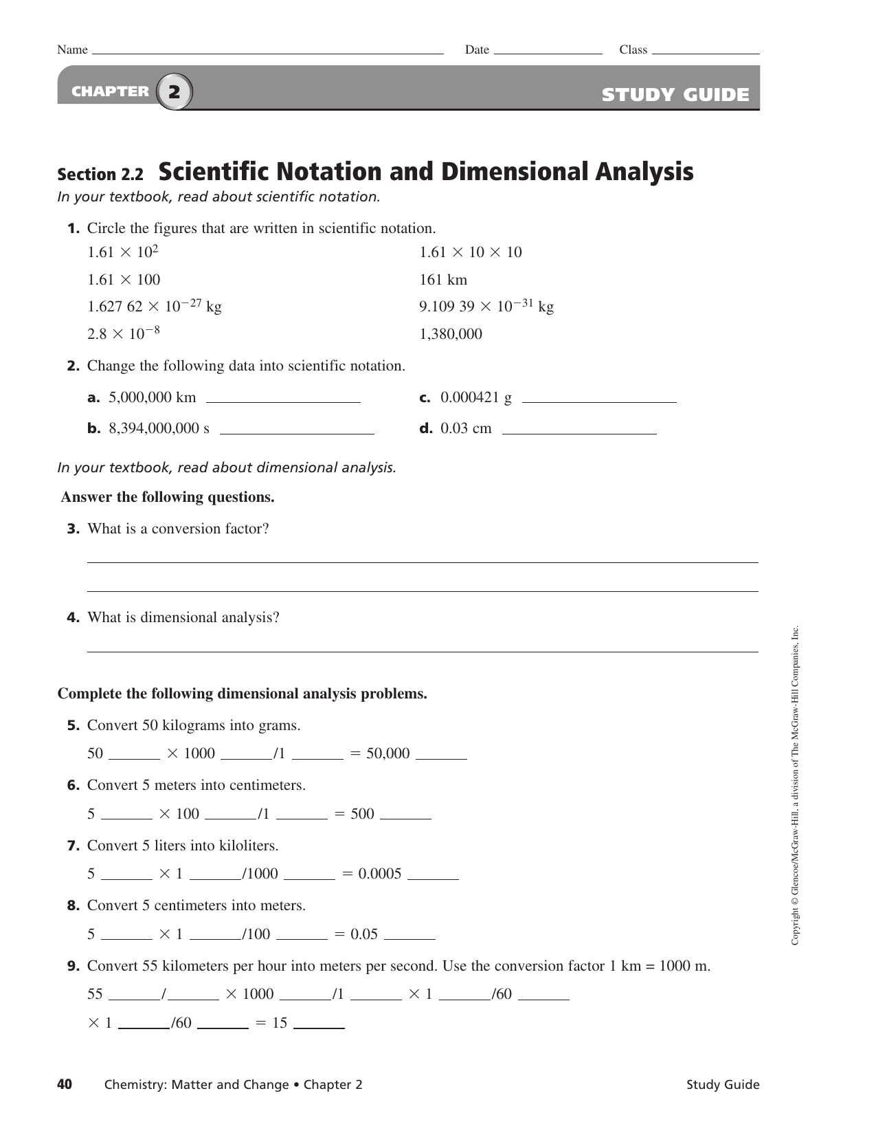 Section 233.233 Scientific Notation and Dimensional Analysis Regarding Dimensional Analysis Worksheet And Answers