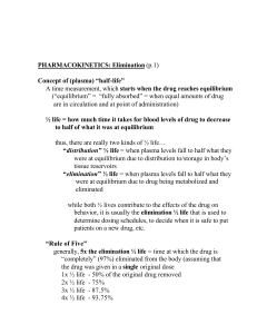 PHARMACOKINETICS: Elimination (p.1) Concept of (plasma) “half