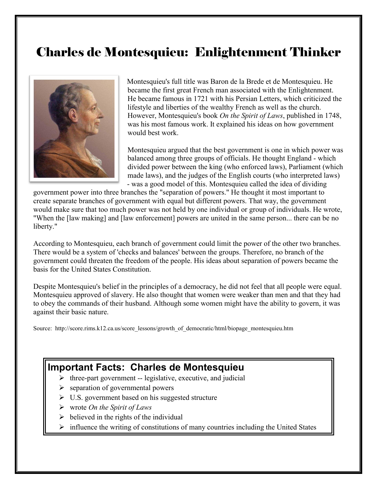 Charles de Montesquieu: Enlightenment