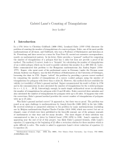 Gabriel Lamé`s Counting of Triangulations