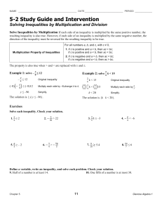 5-2 Study Guide and Intervention Solving Inequalities by