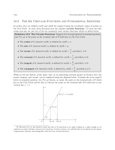 Section 10.3: The Six Circular Functions and Fundamental Identities