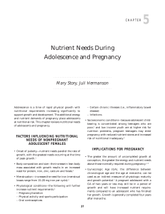 Nutrient Needs During Adolescence and Pregnancy