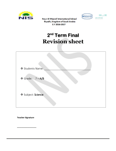 Revision sheet - Nour Al Maaref International School