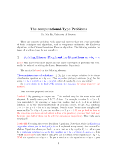 The computational-Type Problems 1 Solving Linear Diophantine