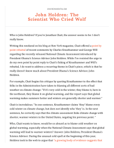 John Holdren: The Scientist Who Cried Wolf
