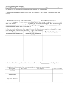 Stellar Evolution Reading Questions Integrated Science 2 Name