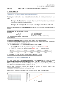 UNIT 5 MOTION II. ACCELERATION AND FORCES