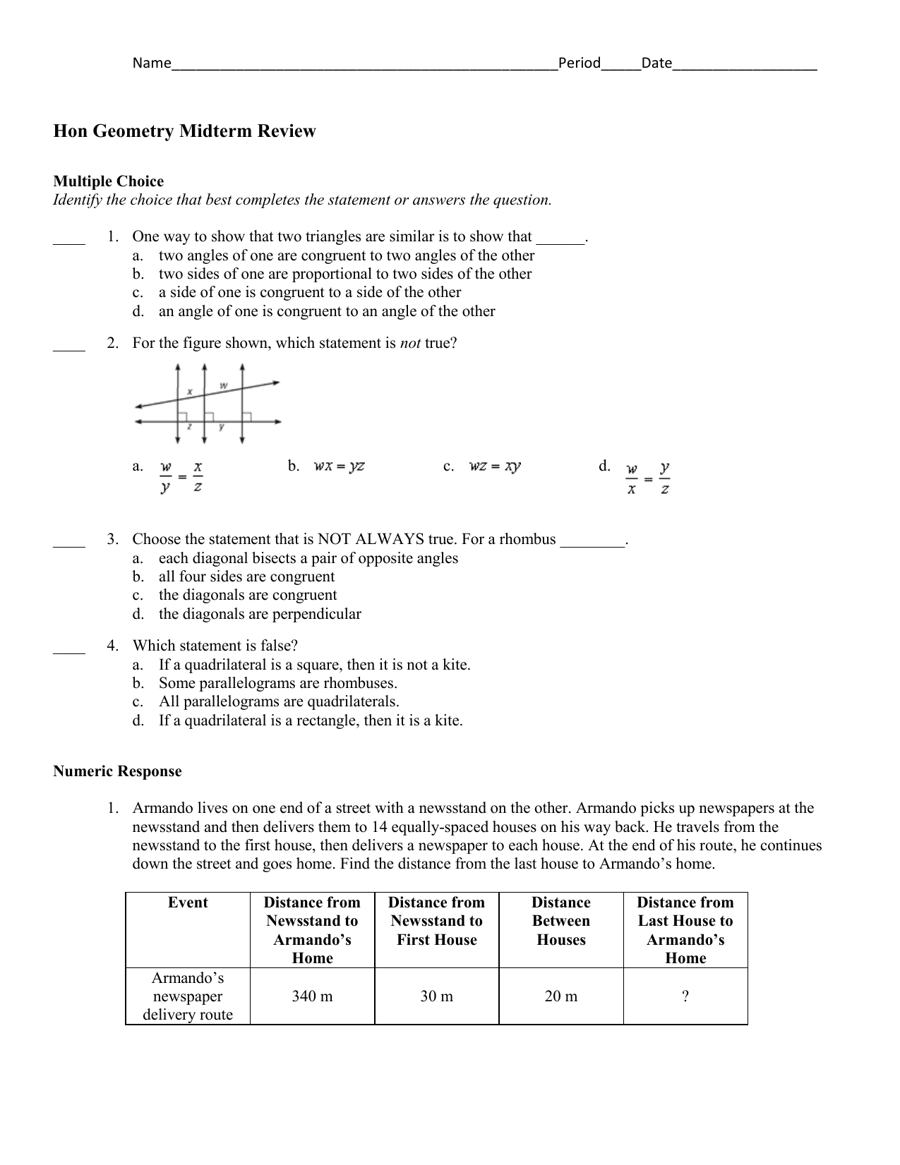 Hon Geometry Midterm Review Hon Geometry Midterm Review